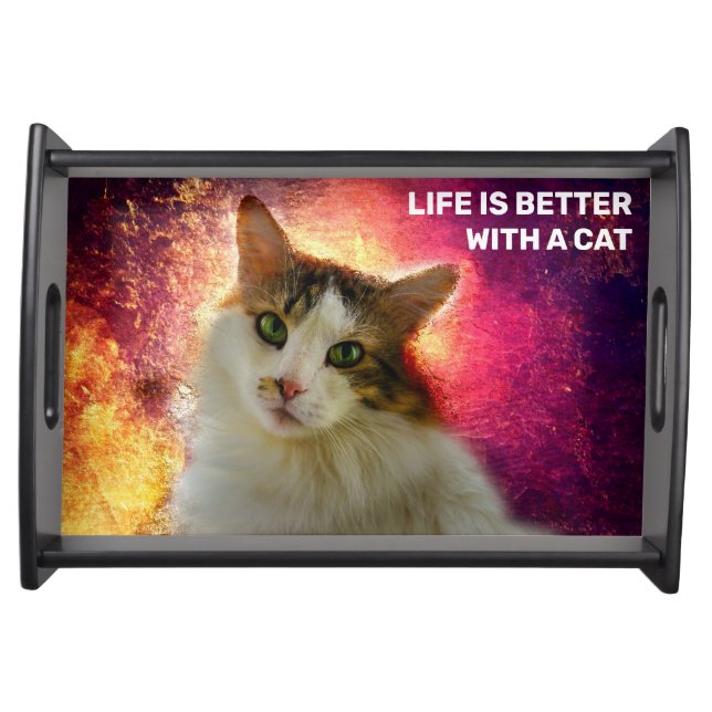Adorable Cute Calico Cat Serving Tray (Front)