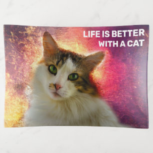 Adorable Cute Calico Cat Trinket Tray