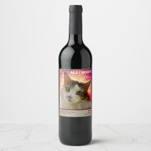 Adorable Cute Calico Cat Wine Label