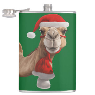 Adorable Cute Camel Wearing Santa Hat Christmas v3 Flask