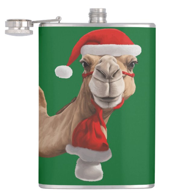 Adorable Cute Camel Wearing Santa Hat Christmas v3 Flask (Opened)