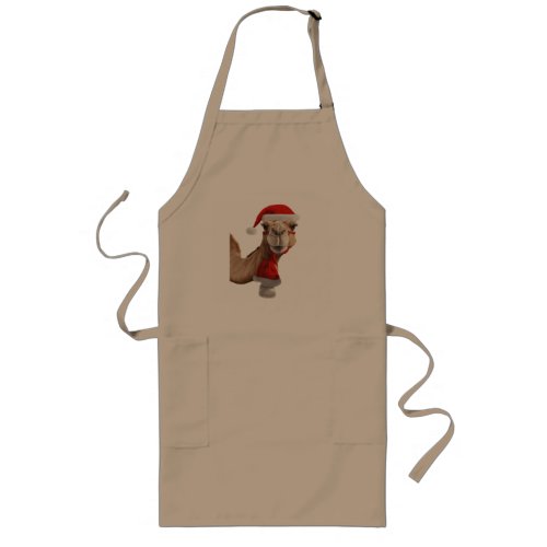 Adorable Cute Camel Wearing Santa Hat Christmas v3 Long Apron