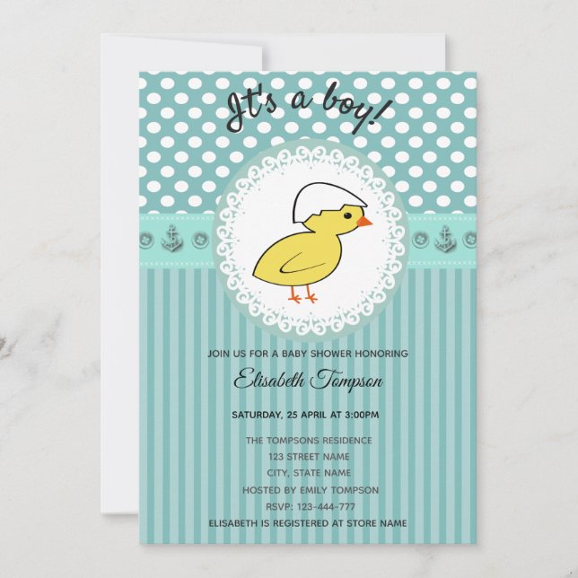 Adorable cute cartoon baby chicken boy baby shower invitation (Front)