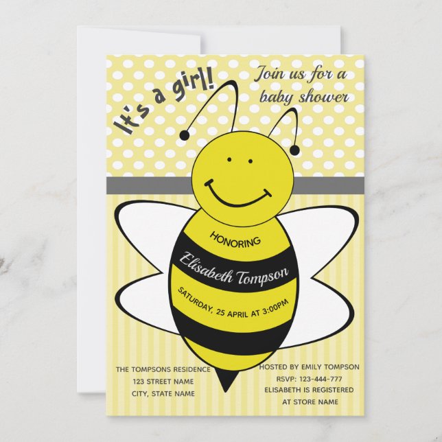 Adorable cute cartoon bee baby shower invitation (Front)