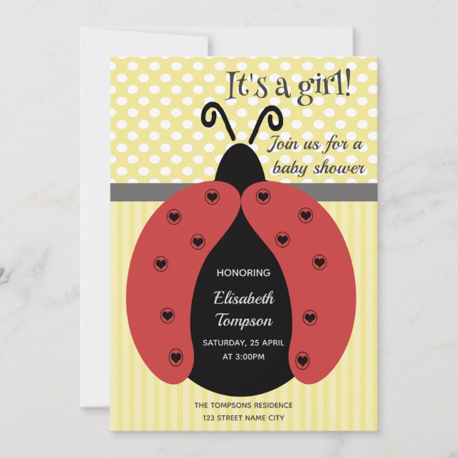 Adorable cute cartoon ladybug baby shower invitati invitation (Front)