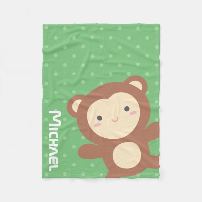 Adorable Cute Cartoon Monkey Kids Fleece Blanket (Front)