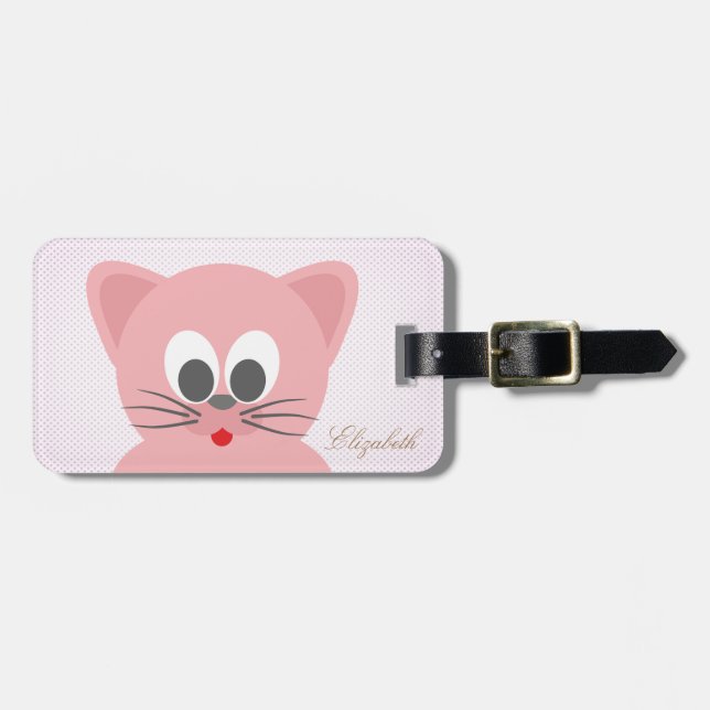 Adorable Cute Cat, Dots -Personalized Luggage Tag (Front Horizontal)