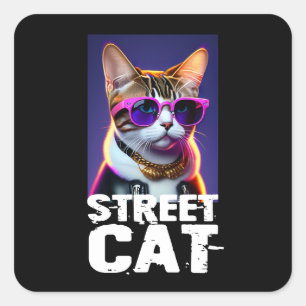 Adorable Cute Cat in Leather Jacket Square Sticker