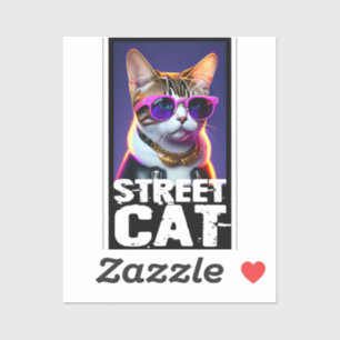 Adorable Cute Cat in Leather Jacket Sticker
