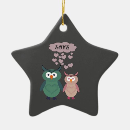 Adorable cute cheerful  owl love couple ceramic ornament