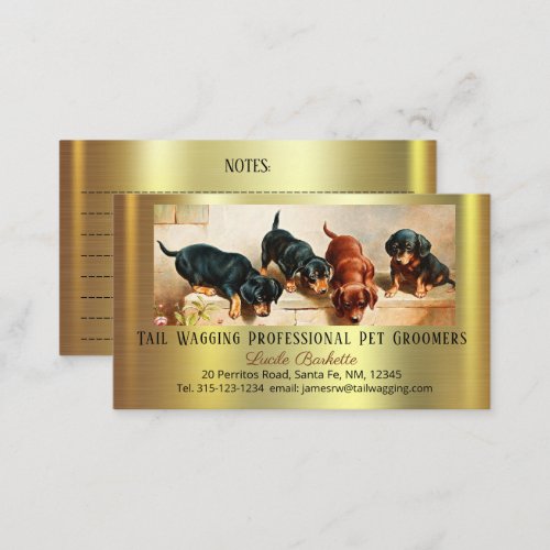 Adorable Cute Dachshund Pup Pet Grooming Chic Gold Business Card