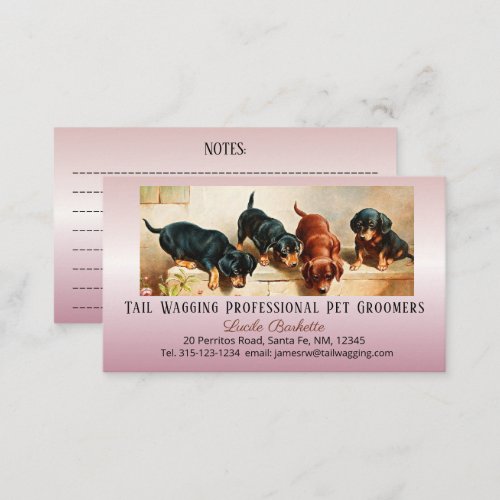 Adorable Cute Dachshund Pup Pet Grooming Rose Gold Business Card