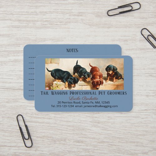 Adorable Cute Dachshund Puppy Pet Grooming Blue Business Card