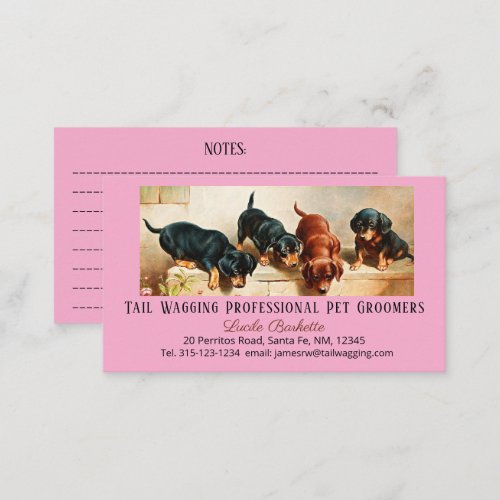 Adorable Cute Dachshund Puppy Pet Grooming Pink Business Card