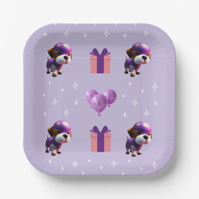 Adorable Cute Dog Children’s Birthday Party  Paper Plates (Front)