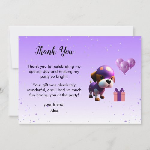 Adorable Cute Dog Childrens Birthday Party  Thank You Card
