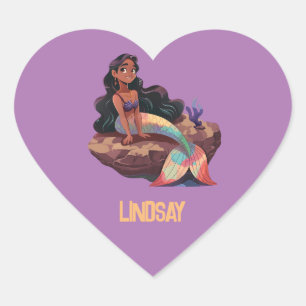 Adorable Cute Elegant Mermaid with Kids Name Heart Sticker