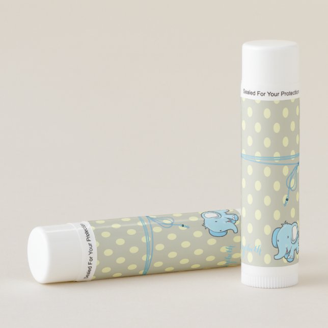 Adorable Cute Elephant, Polka Dots  -Personalized Lip Balm (Front)