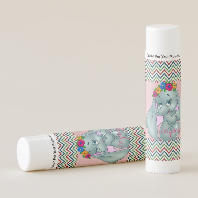 Adorable Cute Elephant, Zigzag  -Personalized Lip Balm (Front)