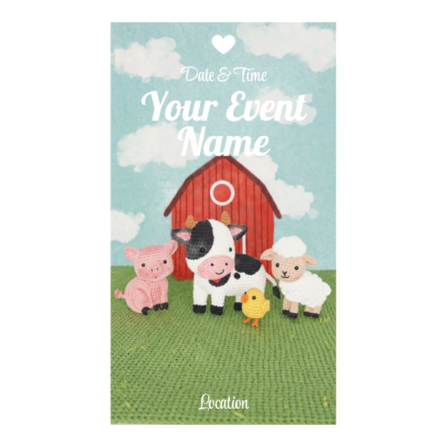 Adorable Cute Farm Animals Barnyard Kids Birthday Digital Templates (Front)