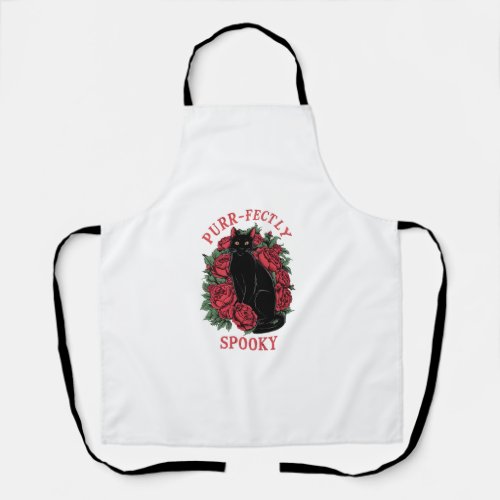 Adorable Cute Floral Black Cat Purrfectly Spooky H Apron