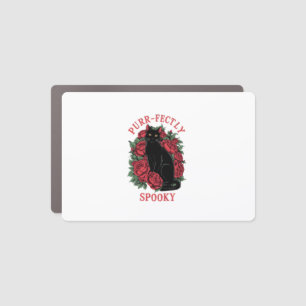 Adorable Cute Floral Black Cat Purrfectly Spooky H Car Magnet