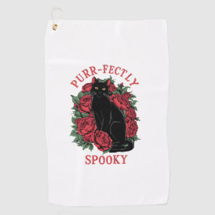 Adorable Cute Floral Black Cat Purrfectly Spooky H Golf Towel