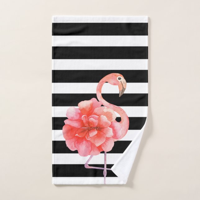 Adorable Cute Floral Flamingo, Stripes  Bath Towel Set (Hand Towel)