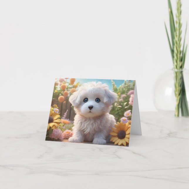 Adorable Cute Fluffy Puppy Blank Greeting  Card (Front)