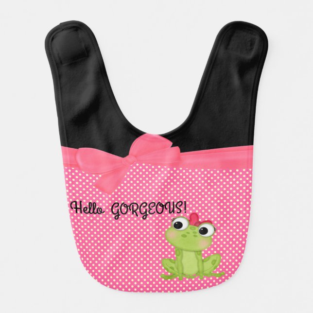 Adorable Cute Frog on Polka Dots-Hello Gorgeous Bib (Front)