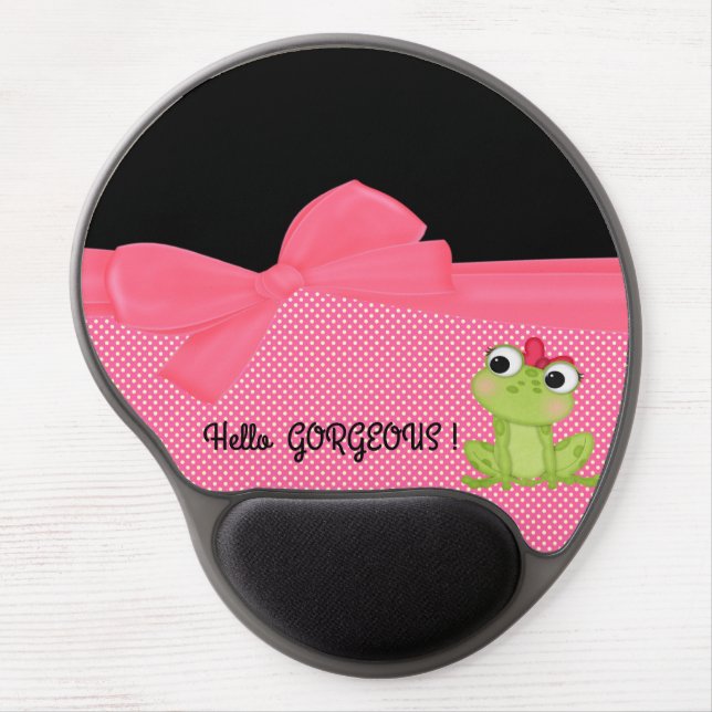 Adorable Cute Frog on Polka Dots-Hello Gorgeous Gel Mouse Pad (Front)