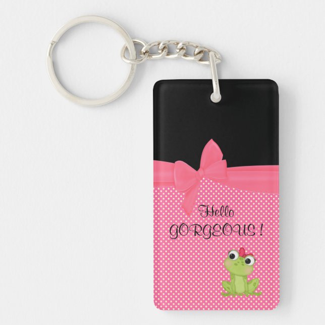 Adorable Cute Frog on Polka Dots-Hello Gorgeous Keychain (Front)