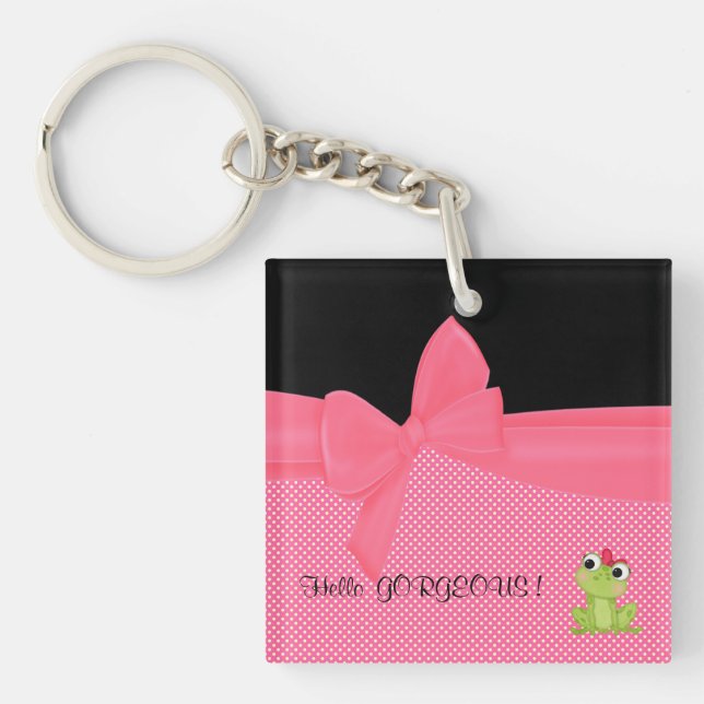 Adorable Cute Frog on Polka Dots-Hello Gorgeous Keychain (Front)