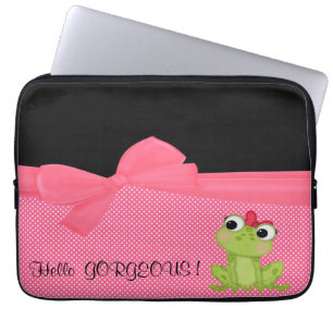 Adorable Cute Frog on Polka Dots-Hello Gorgeous Laptop Sleeve