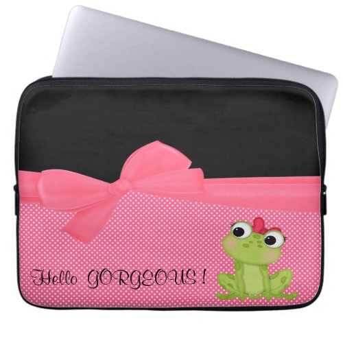 Adorable Cute Frog on Polka Dots_Hello Gorgeous Laptop Sleeve