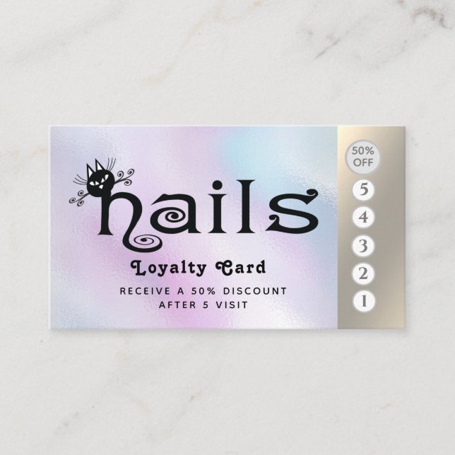 Adorable cute fun nails cat logo loyalty card (Front)
