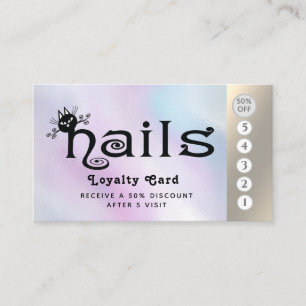 Adorable cute fun nails cat  loyalty card