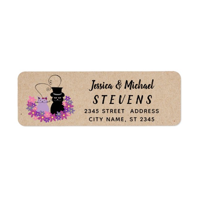 Adorable cute funny cartoon cat couple craft label (Front)