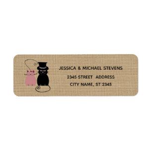 Adorable cute funny cartoon cats in love burlap label