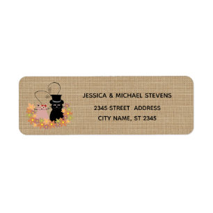 Adorable cute funny cartoon cats in love burlap label