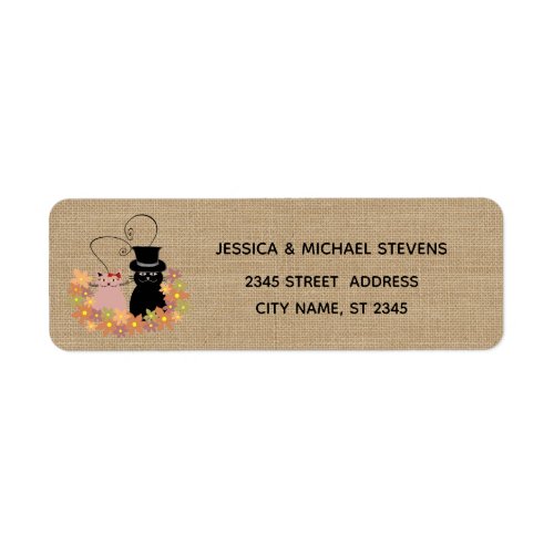 Adorable cute funny cartoon cats in love burlap label