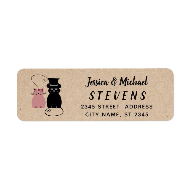 Adorable cute funny cartoon cats in love craft label (Front)