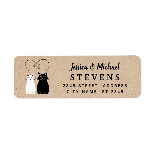 Adorable cute funny cartoon cats in love craft  label (Front)