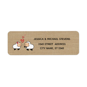 Adorable cute funny cartoon sheep in love burlap label