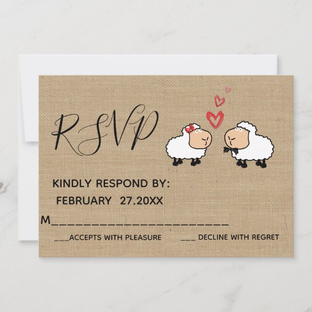 Adorable cute funny cartoon sheep in love RSPV Invitation (Front)