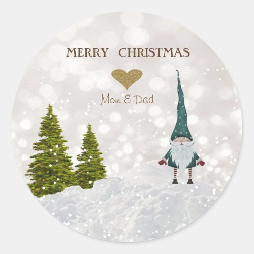 Adorable Cute GnomePine TreesSnow Classic Round Sticker