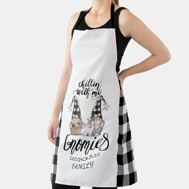 Adorable Cute Gnomes Black Buffalo Plaid Apron (Insitu)