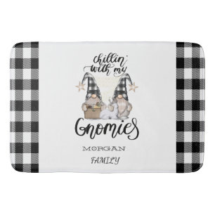 Adorable Cute Gnomes Black Buffalo Plaid Bath Mat