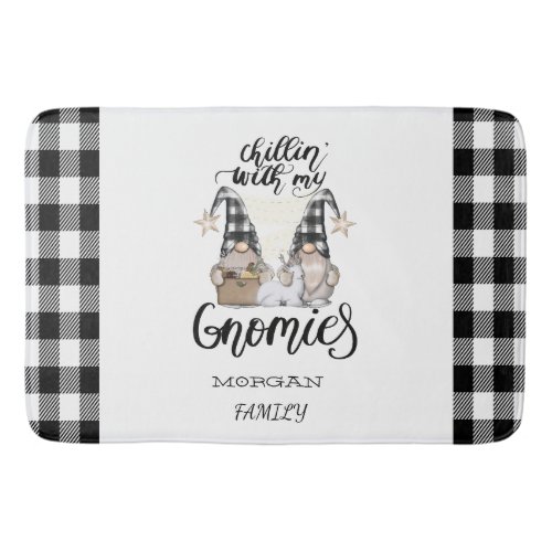 Adorable Cute Gnomes Black Buffalo Plaid Bath Mat
