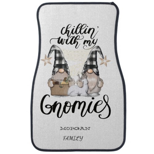 Adorable Cute Gnomes Black Buffalo Plaid Car Floor Mat